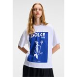Grimelange VEYMIRA Kadın %100 Pamuk Bisiklet Yaka Kısa Kollu Oversize Fit Beyaz T-Shirt - XL