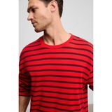 Grimelange Vıgos Erkek %100 Organik Pamuklu Yuvarlak Yakalı Regular Fit Uzun Kollu Kırmızı Çizgili T-Shirt - XL