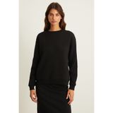 GRIMELANGE VİLİ Kadın İçi Polarlı Oversize Fit Basic Bisiklet Yaka Uzun Kollu Siyah Sweatshirt