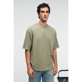 GRIMELANGE VINTAGE Erkek Kısa Kollu Yuvarlak Yaka Dokulu Gofre Kumaş Regular Fit Haki T-Shirt