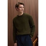 Grimelange VINTLACE Erkek Yuvarlak Yaka Saç Örgü Desenli Regular Fit Triko Haki Kazak - 2XL