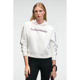 GRIMELANGE VIRETHIA Kadın Ara Biyeli Baskı Ve Nakış Detaylı Kapüşonlu Relaxed Beyaz Sweatshirt