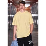 Grimelange Vıto Erkek %100 Organik Pamuklu Nakış Yazı Detaylı Oversize Bol Kesim Kısa Kollu Sarı T-Shirt - XL