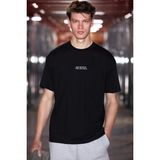 Grimelange Vıto Erkek %100 Organik Pamuklu Nakış Yazı Detaylı Oversize Bol Kesim Kısa Kollu Siyah T-Shirt - XL