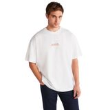 Grimelange Vito Erkek%100 Organik Pamuklu Nakış Yazı Detaylı Oversize Bol Kesim Kısa Kollu T-shirt, Beyaz, XL
