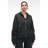 GRIMELANGE VIVIENNE Kadın Metal Fermuarlı Kapüşonlu Kolda Süs Etiket Ve Cep Detaylı Antrasit Sweatshirt