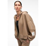 GRIMELANGE VIVIENNE Kadın Metal Fermuarlı Kapüşonlu Kolda Süs Etiket Ve Cep Detaylı Vizon Sweatshirt