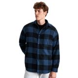 Grimelange Wildy Erkek Pamuk-Polyester Gömlek Yaka Relaxed Oduncu Mavi Gömlek, XL
