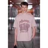 GRIMELANGE WONTON Erkek %100 Organik Pamuklu Baskı Detaylı Regular Fit Yuvarlak Yaka Gül Kurusu T-Shirt