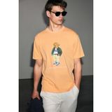 Grimelange Yecla Erkek %100 Pamuk Yuvarlak Yakalı Baskı Detaylı Turuncu T-Shirt - 2XL
