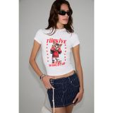 GRIMELANGE YULA Kadın Yumuşak Ve Esnek Kumaşlı Organik Pamuklu Dünya Kupasına Özel Baskılı Beyaz T-Shirt