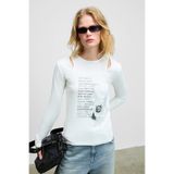 GRIMELANGE ZARABI Kadın Yumuşak Kumaşlı Halter Yakalı Uzun Kollu Beyaz T-Shirt