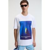 GRIMELANGE ZEST Erkek %100 Pamuk Oversize Fit Baskılı Kısa Kollu Yuvarlak Yakalı Beyaz T-Shirt