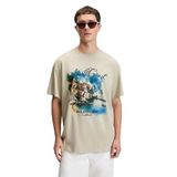 GRIMELANGE ZEST Erkek %100 Pamuk Oversize Fit Baskılı Kısa Kollu Yuvarlak Yakalı Taş Rengi T-Shirt