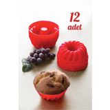 Grimor Life 12 Li Yıkanabilir Mini Kek Muffin Pişirme Kalıbı, Silikon Muffin, Cupcake Kalıbı Karma Renk