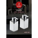 GRİMOR Life 2 Adet Akrilik Sıvı Sabunluk Mutfak Banyo Sabunluk Seti-Beyaz- 400 ml CAM DEĞİLDİR
