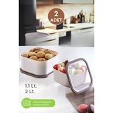 Grimor Life 2 Adet Sızdırmaz Erzak Saklama Kabı 1,1 Lt.+2 Lt. Bej-Mikrodalga Girebilen Saklama Kabı - 2 Adet - 1,1 Lt.+2 Lt