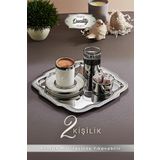 GRİMOR Life 2 Kişilik Tepsili Gümüş Porselen Fincan Seti Damat Kahvesi-Söz Nişan Türk Kahvesi Kahve Fincanı
