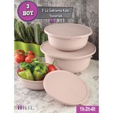 Grimor Life 3' Lü Çok Amaçlı Saklama Kabı Yuvarlak Plastik Pembe Renk ( 1 Lt - 2 Lt - 4 Lt ) - Açık Pembe
