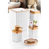 GRİMOR Life 5'li Beyaz Ahşap Çizgili Lüx Banyo Seti