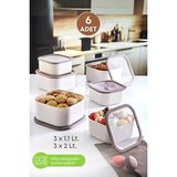 Grimor Life 6 Adet Sızdırmaz Erzak Saklama Kabı 3x1,1 Lt. 3x2 Lt.Bej- Derin Dondurucu Ve Mikrodalga Girebilen Saklama Kabı - 1,1 Lt.+2 Lt
