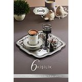 GRİMOR Life 6 Kişilik Tepsili Gümüş Porselen Fincan Seti Damat Kahvesi-Söz Nişan Türk Kahvesi Kahve Fincanı