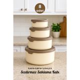 Grimor Life 8 Adet Sızdırmaz Yuvarlak Erzak Saklama Kabı 0,45 Lt+ 0,80 Lt+ 1,5 Lt+2,5 Lt. Bej - 8 Lİ