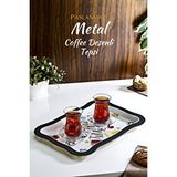 Grimor Life Coffee Desenli Metal Sunum Tepsisi- Çay Kahve Tepsisi Çok Renkli