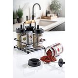 Grimor Life Metal Standlı 4'lü Kaşıklı Cam Baharatlık Seti 300 Cc- Flora Baharatlık Seti- Etiket Hediyeli