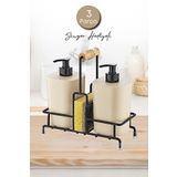 Grimor Life Metal Standlı Krem Begonya Çamaşır Suyu Ve Sıvı Sabunluk Banyo Seti-sünger Hediyeli