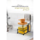 Grimor Life Metal Standlı Süngerli Tekli Siyah Ahşap Akrilik Bulaşık Deterjanı Sıvı Sabunluk 400 Ml-Bez Askılığı - Şeffaf