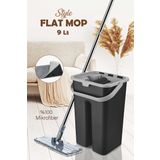 GRİMOR Life Style Flat Mop Temizlik Kova Paspas Seti Siyah Renk 9 Litre