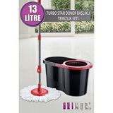 GRİMOR Life Turbo Star Black Microfiber Döner Başlıklı Temizlik Seti Büyük Boy Mop 13 lt.+Yedek Mop Hediyeli