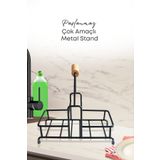 grimorlife 2 Bölmeli Çok Amaçlı Ahşap Kulplu Metal Stand Düzenleyici Organizer- Sıvı Sabunluk- Yağdanlık Standı