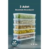 grimorlife 3 Adet 1,2 Litre Buzdolabı İçi Düzenleyici Saklama Kabı -Buzluk Saklama Kabı