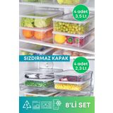 grimorlife 8'li Set 2,3 Lt Ve 3,5 Lt Sızdırmaz Derin Dondurucu Buzluk Saklama Kabı Seti Şeffaf