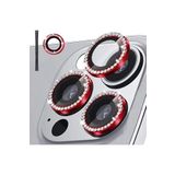 Gritty iPhone 15 Pro Max İle Uyumlu 9H Temperli Cam Kamera Lens Koruyucu, Diamond Kırmızı