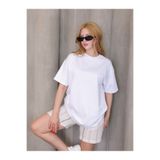GRODYT GRODY.T kadın Oversize salaş boyfriend T-shirt bisiklet yaka, iki iplik örme tişört.