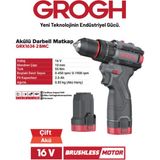 Grogh Akülü Şarjlı Matkap 16V 2AH Darbeli Delme Vidalama Matkap(Brushless MOTOR)(GRX1634-2 Bmc) - 1 SET