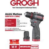 Grogh Akülü Şarjlı Matkap 16V 2AH Delme Vidalama Matkap(Brushless MOTOR)(GRX1634-2 Bmc) - 1 SET
