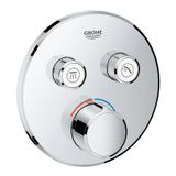 GROHE Grohtherm Smartcontrol, duş armatürü sıva altı mikser (2 kapatma vanası, ultra düz tasarım, metal duvar rozeti, hazır montaj seti, SmartBox ham yapı seti olmadan), yuvarlak, krom, 29145000