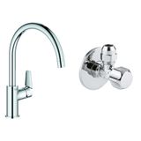 GROHE Start Edge Eviye Bataryası Krom + 2 Adet 55mm Ara Musluk Seti
