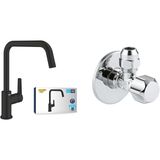 GROHE Start QuickFix Eviye Bataryası Mat Siyah + 2 Adet 55mm Ara Musluk Seti