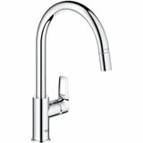 GROHE StartLoop, Mutfak Armatürü (Uzatılabilir Başlıklı Mutfak Musluğu, 360° Döndürülebilir, Değişken Miktar Sınırlaması Sayesinde Su Tasarruflu, Aletsiz Lavabo Montajı), Krom, 30556000