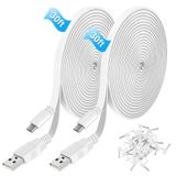 Grolebo WyzeCam, Wyze Kamera Tavası, Yi Kamera, NestCam İç Mekan, Blink, Amazon Bulut Kamerası, USB - Mikro USB Şarj Kablosu ile Uyumlu 2 Paket 30FT Düz Güç Uzatma Kablosu (2 Paket)