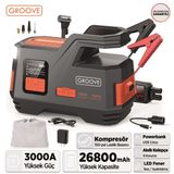Groove Js006 26800mah 3000a Akü Takviye Cihazı + Lastik Şişirme Kompresörlü Taşınabilir Jump Starter Kompresör+powerbank+led Lamba+lcd Ekran