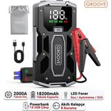 Groove M01 15800MAH 2000A Akü Takviye Cihazı Taşınabilir Jump Starter (Powerbank+Led Lamba+Lcd Ekran) - Siyah