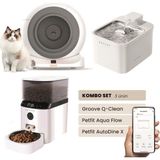 Groove Q-Clean Akıllı Otomatik Kedi Tuvaleti Gri - Petfit Aqua Flow Akıllı Bataryalı Su Pınarı Çeşmesi + Petfit Autodine x Akıllı Otomatik Mama Kabı Bundle - 53 x 41 x 41 cm - Beyaz - Gri