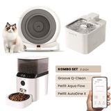 Groove Q-Clean Akıllı Otomatik Kedi Tuvaleti Gri - Petfit Aqua Flow Akıllı Bataryalı Su Pınarı Çeşmesi + Petfit AutoDine X Akıllı Otomatik Mama Kabı Bundle