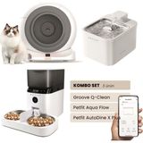 Groove Q-Clean Akıllı Otomatik Kedi Tuvaleti Gri - Petfit Aqua Flow Akıllı Bataryalı Su Pınarı Çeşmesi + Petfit Autodine x Plus Akıllı Otomatik Mama Kabı Bundle - 53 x 41 x 41 cm - Beyaz - Gri